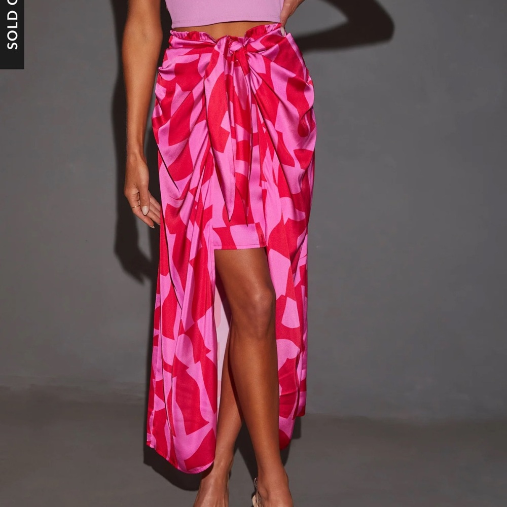 Vici Imogen Satin Printed Tie Front Midi Skirt